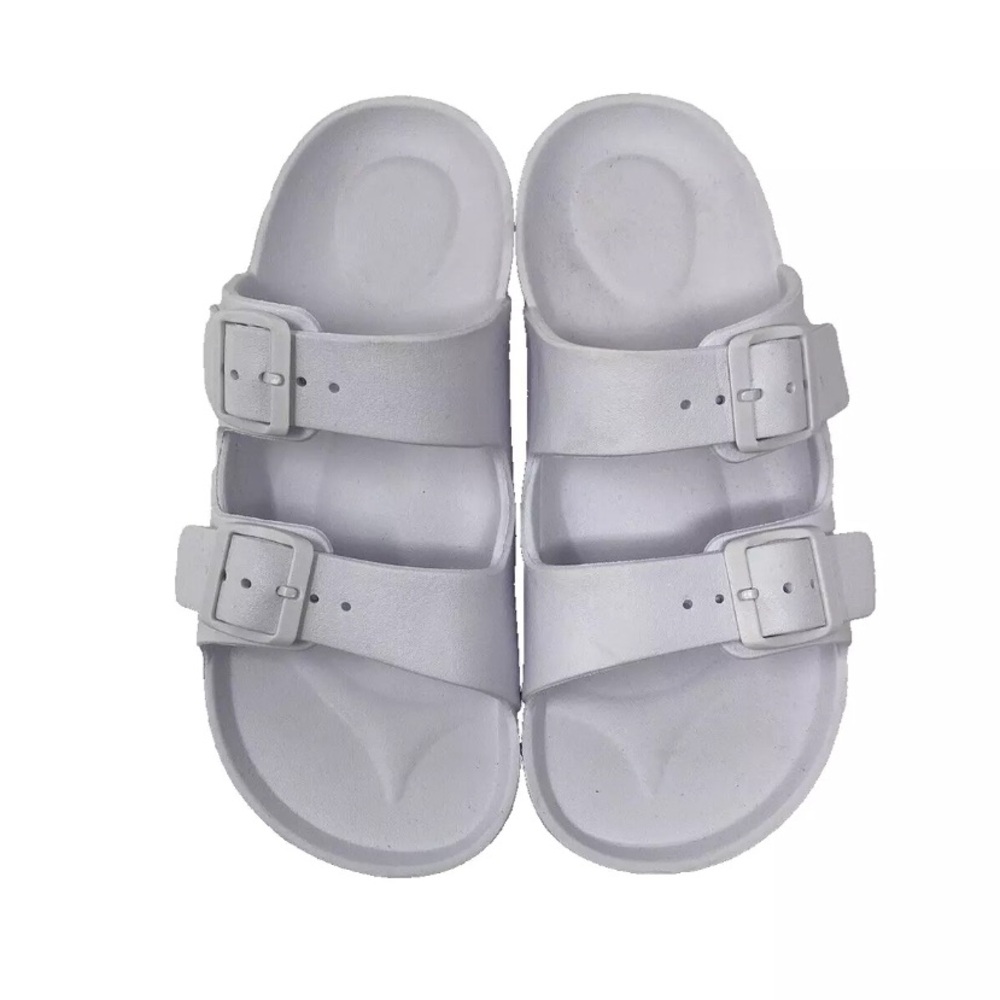 No Boundaries Women's Two Buckle Slide White Slip On Sandals 7
